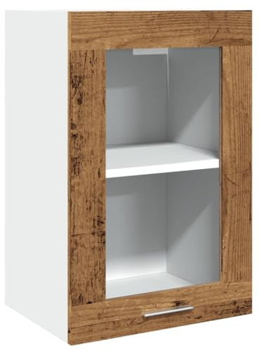 KKgypkn Hängeschrank Lyon Glas Altholz-Optik 40x31x60 cm Holzwerkstoff, Wandschrank mit Glastür für Küche, dekorativer Küchenhängeschrank mit viel Stauraum
