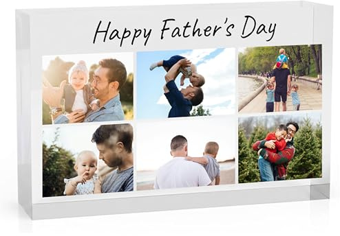 Personalised Happy Father's Day Acrylic Photo Blocks for Dad, Custom Rectangle Acrylic Picture Frame – Best Dad Gifts for Fathersday, Birthday - Daddy Gift Ideas