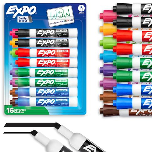 EXPO Dry Erase Markers, Low Odor Ink, Assorted Colors, Chisel Tip, 16 Count - Whiteboard, Calendar, Organization, Essential Supplies for Office, School, Classroom, Teachers