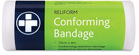 Reliance Medical Reliform Conforming Bandage, Soft, Lightweight, Comfortable, and Highly Stretchy, Ideal for Securing Dressings and Wound Care, 10 cm x 4 m, Pack of 10