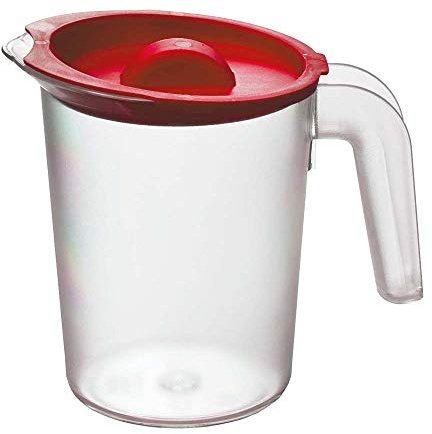 Roltex Kleine Karaffe 500 ml aus transparentem Kunststoff, blickdicht, mit rotem Deckel