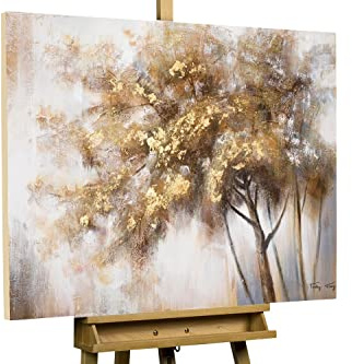 KunstLoft Leinwandbild | 100% HANDGEMALT | 100x75cm | Gemälde 'Hello Autumn' | Abstrakt | Beige Braun | Wandbild Wohnzimmer