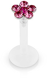 Tapsi´s Coolbodyart® Piercing Labret Lippenpiercing Bioflex Zirkonia 8mm Blume Pink
