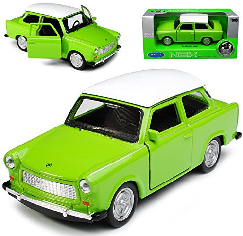 Welly Trabant 601 Limousine Grün mit Weißem Dach ca 1/43 1/36-1/46 Modell Auto mit individiuellem Wunschkennzeichen