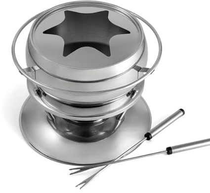Swissmar Zuri 11-Piece Stainless Steel 3-in-1 Fondue Set - Ideal for Melting Cheese, Chocolate, Butter, & More - Perfect for Kitchen Collection & Wedding Gift Giving, 2.25 Quarts / 2.2 Liter