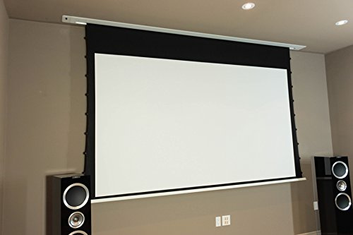 HiViLux Deckeneinbau Tension Motor Leinwand UHD 4K/3D/Full HD/Gain 1,0 Weiss Tuch aus professionell Kinofolie/Nur 13cm Einbauhöhe/mit Fernbedienung (16:9 Bild:204x115cm 92 Diagonal)
