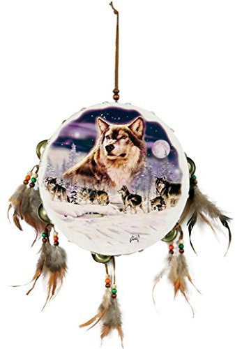 KarnevalsTeufel.de Indianer Tamburin, Trommel, Zubehör, Wilder Western, Wolf Motiv, Musikinst...