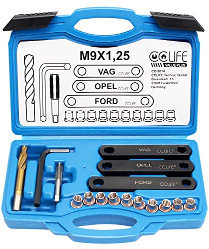 CCLIFE 16 delar bromsgänga reparationssats gänga bromsok styrbultgänga M9 x 1,25 kompatibel med VAG VW AUDI Ford Opel
