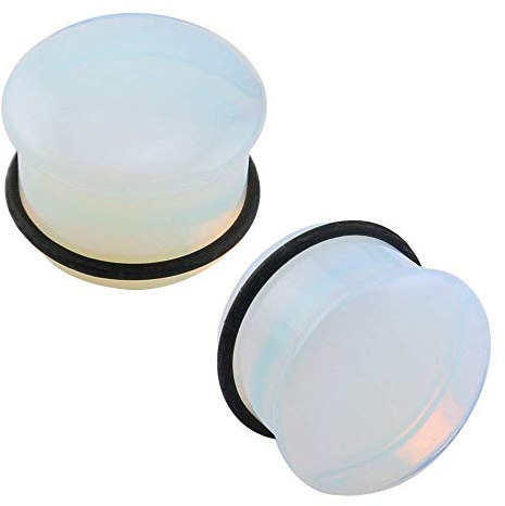 Pierced Art Trends Simple Flare Clear Opalite Moonstone öronproppar och tunnlar med O-Ring Brancard Expander Par, Radera opal