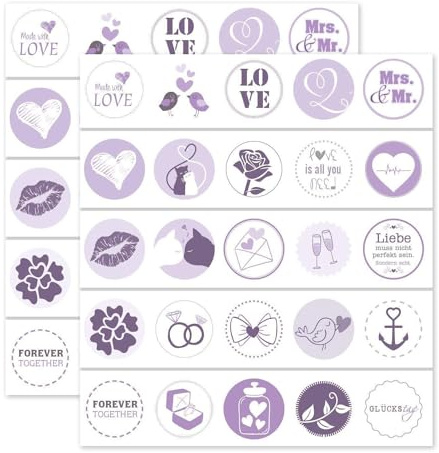 younikat 50x Aufkleber Hochzeit I Rund Ø 3,6 cm I Herz Sticker Valentinstag Gästebuch Einladung Hochzeitsalbum I dv360