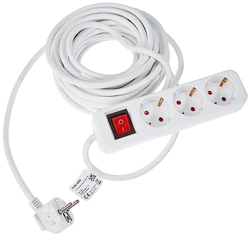 VALUE Regleta de enchufes de 3 Hojas con Interruptor, Blanco, 10 m