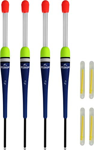Storfisk fishing & more 4er Set Knicklichtposen Laufposen Blau inkl. 4 Knicklichter zum Nachtangeln, Schnurlauf außen