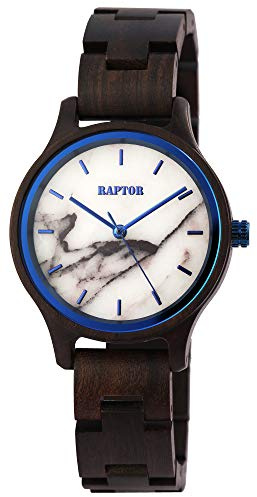 Raptor Damen-Holzuhr Edelstahl Faltschließe Natur Analig Quarz RA10209 (Sandelholz)