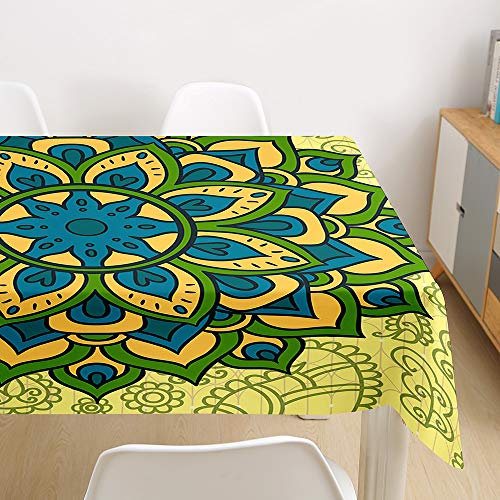 Tischdecke Abwaschbar, Morbuy Mandala Tischtuch Rechteckig Tischwäsche Gartentischdecke Outdoor Tischdekoration Wasserdicht Polyester Ölfest Pflegeleicht (140x140cm,Gelb)