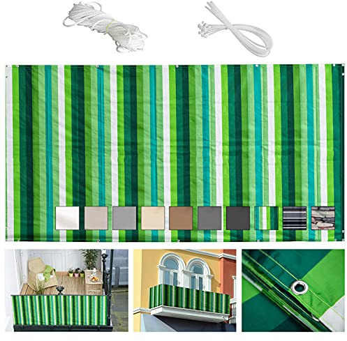 MEEYI Balkon-sichtschutz 90x1000cm balkonumspannungen Windschutz balkonverkleidung Holz sichtschutz Balkon hoch balkonumrandung 100% Polyester für terrasse mit kabelbinder und Seil-Grün und weiß