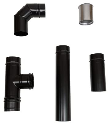 Juego de conexión para estufa de pellets de 80 mm, acero inoxidable, color negro mate, tubo de humo, tubo de pellet, tubo de escape para estufas de pellets
