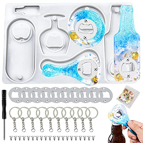 GIAK Flaschenöffner Silikonform Epoxidharz Formen mit 10 Stk Zubehör | Gießform Silikonform für DIY Silikonform Epoxidharz Flaschenöffner Formen Resin Mold