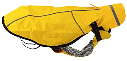 JEGGO Dry Dog, Regenmantel für Hunde, mit beidseitig zu öffnendem Reißverschluss, Wasser- und Winddicht, atmungsaktiv, mit Innenfutter zum Schutz vor Kälte (Gelb, 65 cm)