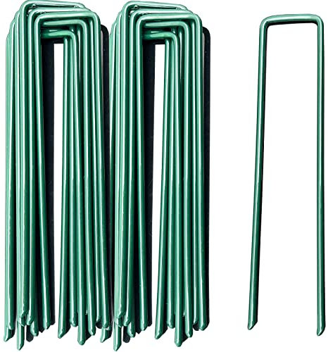 50 Pcs Metal Ground Pegs for Artificial Grass, Garden Stakes U-Shaped Nail Pins, Securing Lawn Staples for Netting Fabric Groundsheet - Green Paint