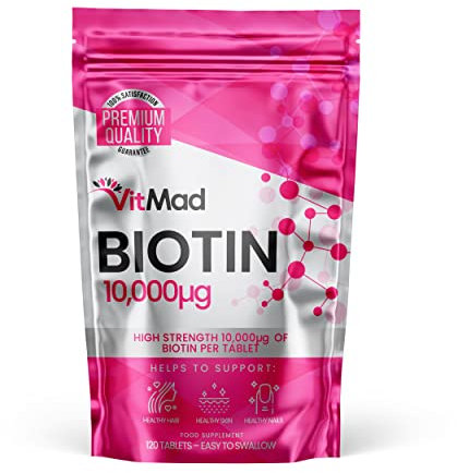 Biotin 10,000 mcg – Hair, Skin & Nails Support – High Potency Supplement – 120 Tablets
