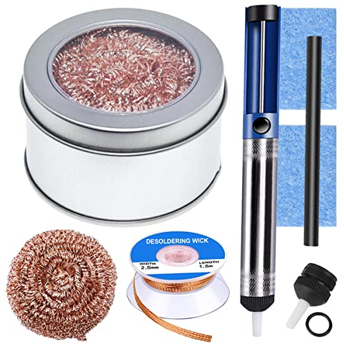 Youmile Lötspitzen-Reiniger-Kit Lötkolben-Spitzenreiniger zur Lötspitzenreinigung mit Messingkugeldraht, Entlötdocht, Ersatzdüse, hitzebeständigem Schlauch, 2-teiligem Schwamm