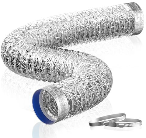 Hon&Guan Tubo flessibile in alluminio da 100 mm, con bordi temprati, design con 2 morsetti in acciaio inox, flessibile, resistente al calore, lunghezza 2 m, per cappa aspirante, asciugatrice, aria