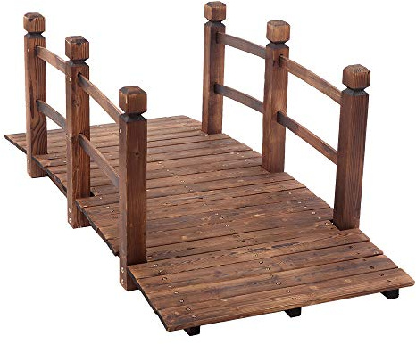 Outvita 5 ft Garden Wooden Bridge Arch Stained Finish with Safety Rails Outdoor Footbridge for Backyard Creek Farm, Decorative Pond Bridge