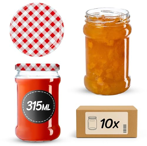 KADAX 10 vasetti da 315 ml con coperchio a vite da 66 mm per miele, dessert, marmellate | Barattoli ermetici, vasetti per conserve, vasetti rotondi, vasetti per confetture, vasetti per miele (10 pezzi