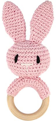 Baby Rassel Beißring Baby Spielzeug Häkel Rassel Holz Greifling Baby Rassel Geschenk zur Geburt,Niedliche Fuchs Tiger Löwe Hase Babyrassel, Baby Kleinkind Frühe Lernspielzeug für Jungen Mädchen Baby