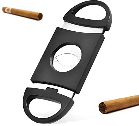 One Piece Stainless Steel Cigar Scissors, Portable Double-Edged Cigar Cutter, Tobacco Cutting Tool, Black ABS Cigarette Holder, Smoking Tool Cutter, Suitable for Most Sizes of Cigar Scissors
