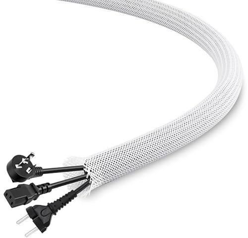 25Ft-1/2inch PET Expandable Braided Wire Sleeving,Wire Loom Cable Sleeve for TV,Computer,Home Theater,Automotive,Home Industrial,Electrical Wires,Chemical,Protect Cat from Chewing Cords,White