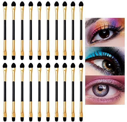 Eyeshadow Brushes, 20 PCS Double-Ended Eyeshadow Applicators Long Handle Eye Shadow Sponge Applicator Reusable Eye Make-up Tools for Blending Defining Smudging Shading