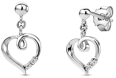 Orovi Schmuck Damen Herz–Ohrhänger mit Herzen besetzt mit weißen Zirkonia in Brillantschliff Zeitlose klassische silberne Ohrringe aus 925 Sterling Silber