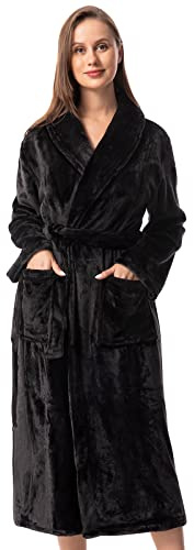 vislivin Peignoir de Bain Femme Velours Peignoirs Long Polaire Peignoir Hiver Robe Noir M
