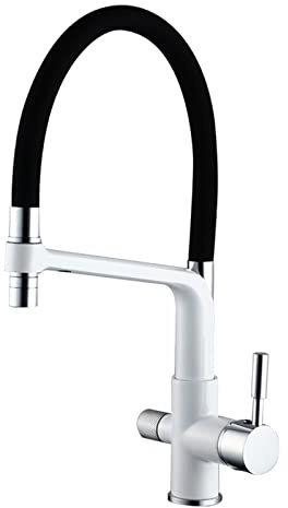 XJTNLB Osmose Armatur Küche Doppelter Ausguss 3 Wege Küchenarmatur mit Brause Ausziehbar 2 Modus Flexibler Wasserhahn Osmoseanlage Direkt an Wasserhahn,Weiss