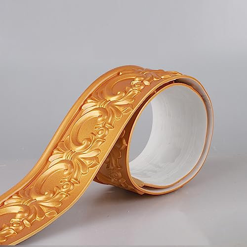 Guest Ruyunlai Tapetenbordüre selbstklebend Vinyl Sockelleiste Dekorative Bordüre Selbstklebende Home Bordüre Küche Tapetenbordüre selbstklebend für Badezimmer Wohnzimmer 5-Gold 8 x 300 cm