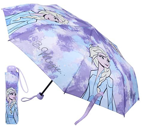 Disney Eiskönigin Regenschrim Taschenschirm Anna und Elsa manuell Fiberglas (Blau)