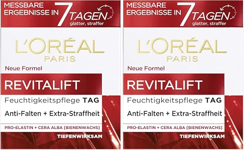 L'Oréal Paris Tagespflege, Revitalift, Anti-Aging Gesichtspflege, Anti-Falten und Extra-Straffheit, Pro-Elastin und Bienenwachs, 50 ml (Packung mit 2)