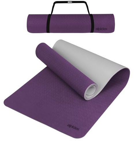 ALPIDEX Yogamatte rutschfest 190 x 61 x 0.6 cm | 190 x 90 x 0.6 cm E-Book Phthalatfreie Fitness TPE Matte Gymnastik Turnen Pilates Sport Yoga Trainingsmatte, Berry/Light Grey, 190 x 61 x 0.6 cm