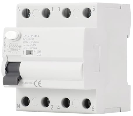 LE GARAGE Differential Superimmunisiert Dreiphasig 4P (3P+N) 40A 300mA und 6kA, Klasse A SI, Differentialschalter RCCB Super Immunisiert, einphasiger Leistungsschalter, RCCB 4P 40A 300mA | Dreiphasig, verhindert Brände durch Stromlecks, erkennt pulsierende Dauerströme, DIN-Schiene