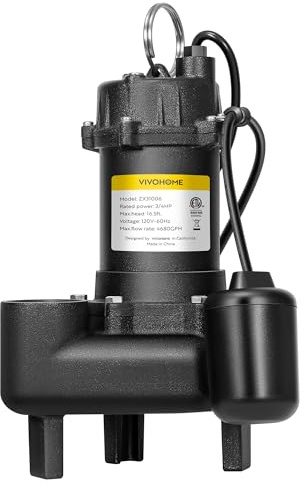 VIVOHOME 3/4 HP Submersible Cast Iron Sewage/Effluent Pump, 4680 GPH Float Switch Sump Pump with 2'' NPT Discharge for Basement, Septic Tank