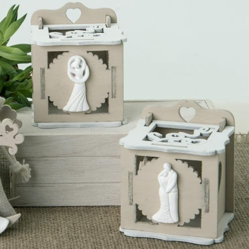Doni Bomboniere (6 cajas para peladillas, bombonera, boda, madera, novios, boda, aniversario, 25, 50 años, cartel invitado, final, fiesta, gadget, original, económico, bricolaje