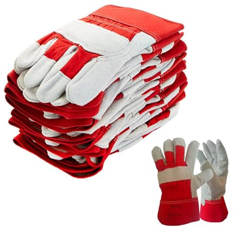 SupremeTTF 10 PAIRS Red/Yellow Rigger Work Gloves Canadian Leather Heavy Duty Safety Gauntlets Size XL / 10 (Red)