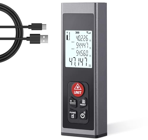 HYCHIKA Laser Measure Laser Distance Measure Rechargeable 60M Laser Rangefinder With LCD Backlight M, In, Ft Multiple Measurement Modes Pythagoras Distance Area Volume Measurements
