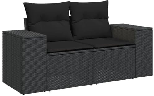 vidaXL Gartensofa mit Kissen 2-Sitzer, Sofa mit Staufach unter Sitzfläche, Terrassensofa mit abnehmbarem waschbarem Bezug, Gartenmöbel Terrassenmöbel, Schwarz Poly Rattan