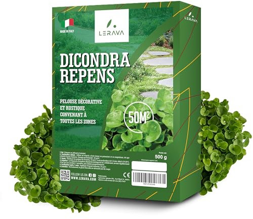 LERAVA® Dicondra semi [Non Richiede Taglio] - 50m² - Estrema resistenza alla siccità - Dichondra repens semi ideali per zone ombreggiate e soleggiate - semi dicondra per prato - 500g
