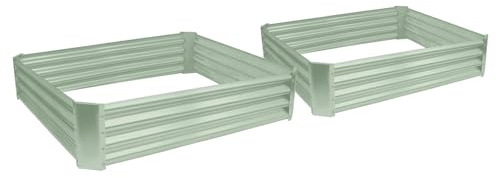 Harbour Housewares Raised Garden Bed - Green - 120 x 120cm - Pack of 2 | Square Bottomless Galvanised Steel Planter Box for Growing Outdoor Plants, Vegetables, Flowers and Herbs