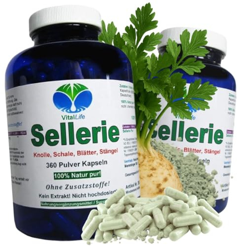 SELLERIE 720 (2x360) Kapseln Wurzel Schale Blätter Stängel BLUT Magen LEBER Darm NIEREN Blase VERDAUUNG nach Hildegard von Bingen. 100% NATUR pur. OHNE ZUSATZSTOFFE. 26320-6