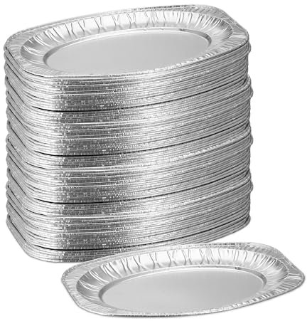 Relaxdays Servierplatten Alu, 100er Set, BxT 35 x 24 cm, ovale Catering Platten, Tropfschalen indirektes Grillen, Silber