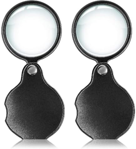 PLABBDPL Loupe à Main, 2 pièces Loupe de Poche, Loupe de Lecture Pliable, Loupe portable avec Étui en Cuir synthétique, Aide à la Lecture Loupe Loupe de Poche 15X Loupe de Poche Diamètre 50mm, Loupes